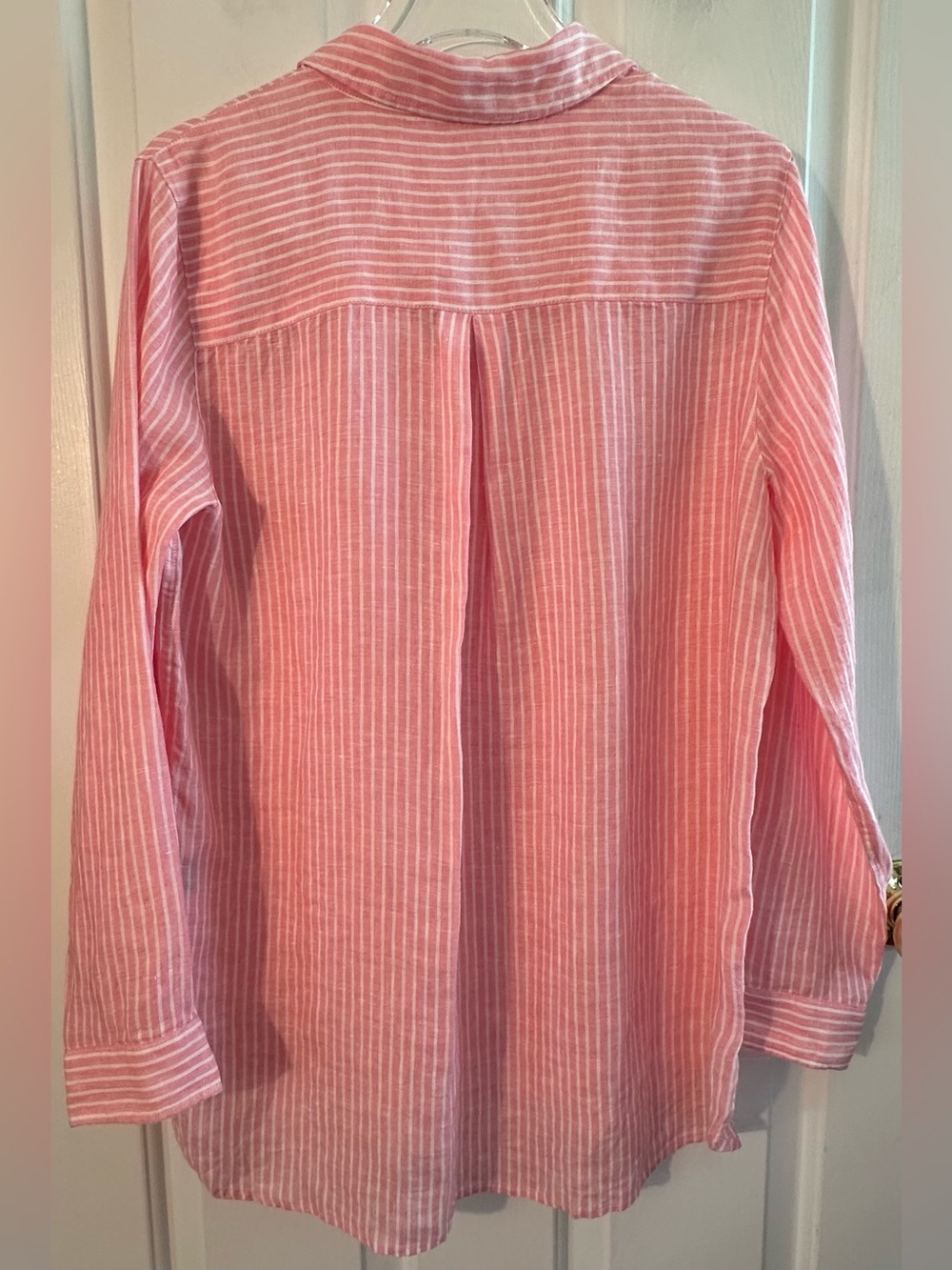 J. McLaughlin Lrg LINEN Minimalist Coastal Capsule Pink White Button Down Shirt - Picture 3 of 11